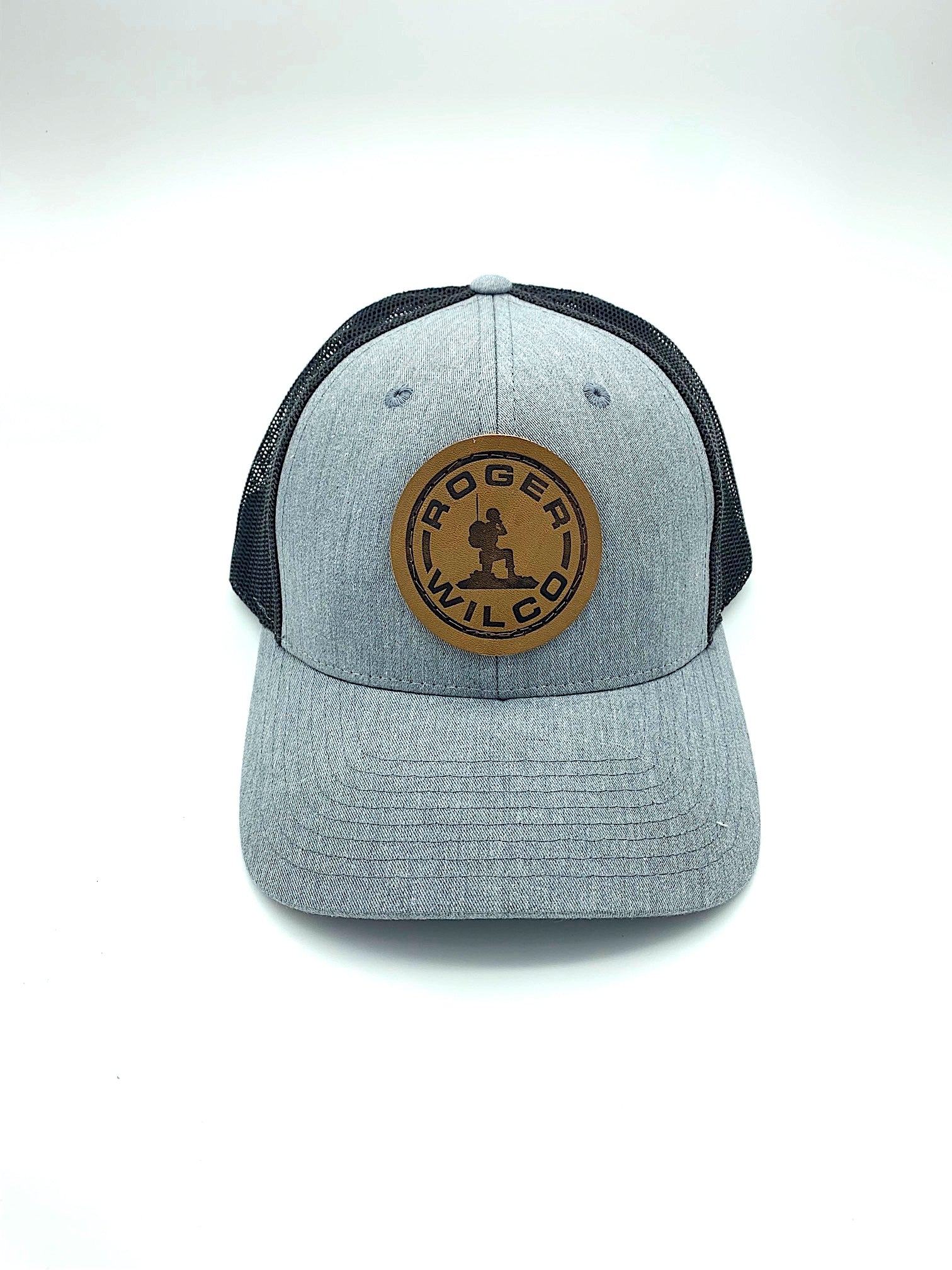 TOP SELLER! Leather Patch Trucker Cap - Grey With Black Mesh – Roger Wilco  Brand