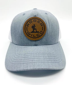 Heather/White Trucker Hat with Captain Mike Leather Patch
