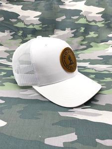 Leather Patch Trucker Cap - White